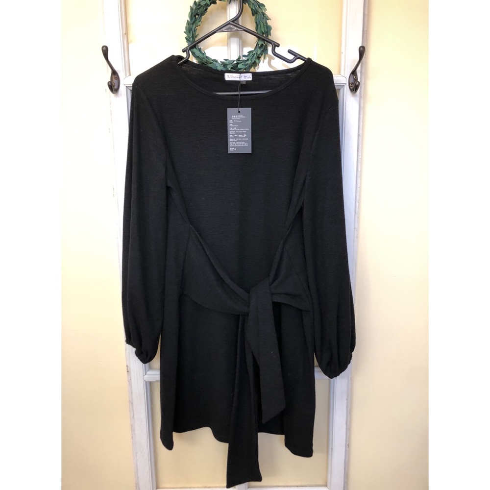 Cotton Long Sleeve Knitted Bodycon Tie Dress NWT
